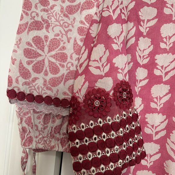 Elegant Pink and Cream Floral Dress 2Pc - Picture 5 of 5